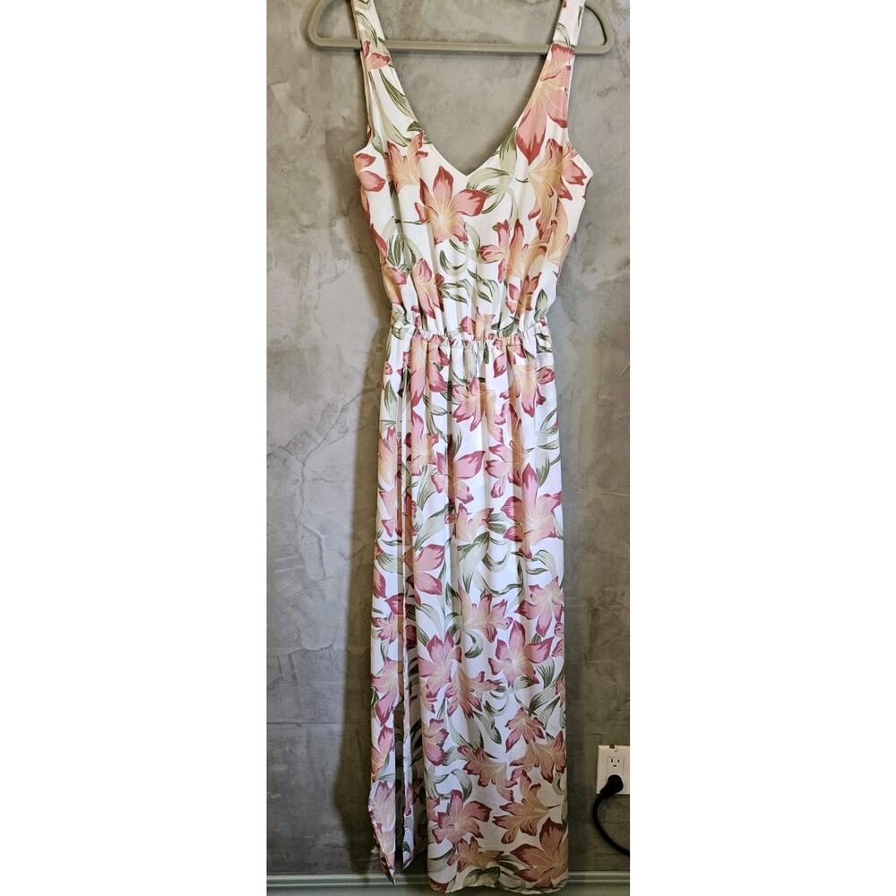 Show Me Your MuMu Kendall Maxi Dress White Pink Green Floral V-Neck Size M